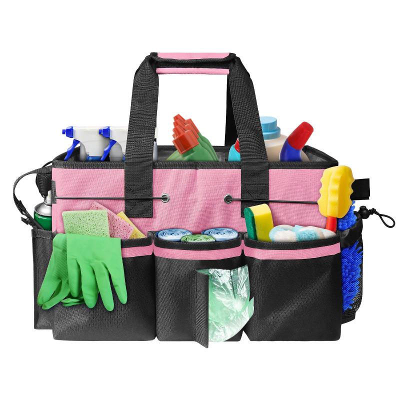 Große Reinigungs-Caddy-Tasche mit Griff Eingebaute stabile Stützplatte Mehrfachfächer-Design Reinigungszubehör-Tragetasche