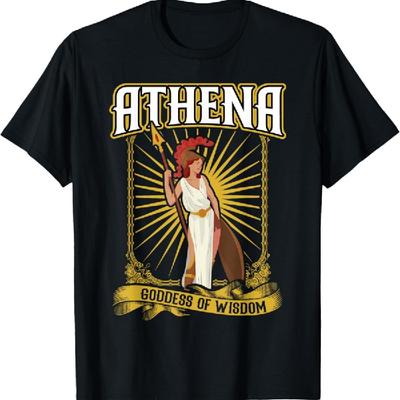 Atena - Bogini Mądrości Unisex-Dorośli Czarna Bawełna 100% Krótki Rękaw Dekolt V Mały
