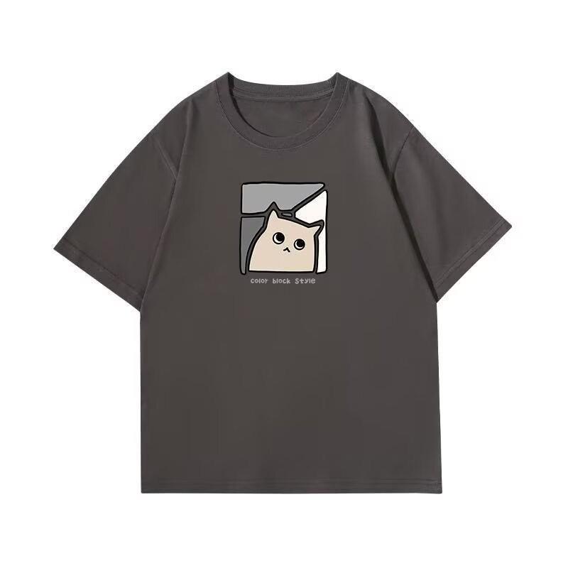 

Модная женская футболка свободного кроя с рукавом пять четвертей: Лето 2025 Уличная одежда в гонконгском стиле L темно-серого