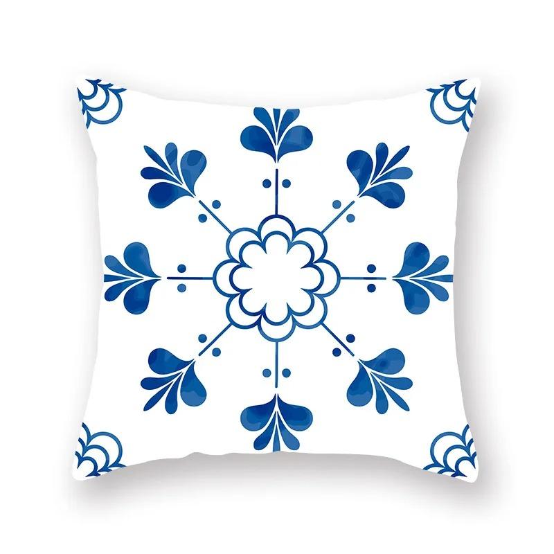 Blue and White Porcelain Print Pattern Luxury Home Decoration Pillowcase Living Room Sofa Car Cushion Cover