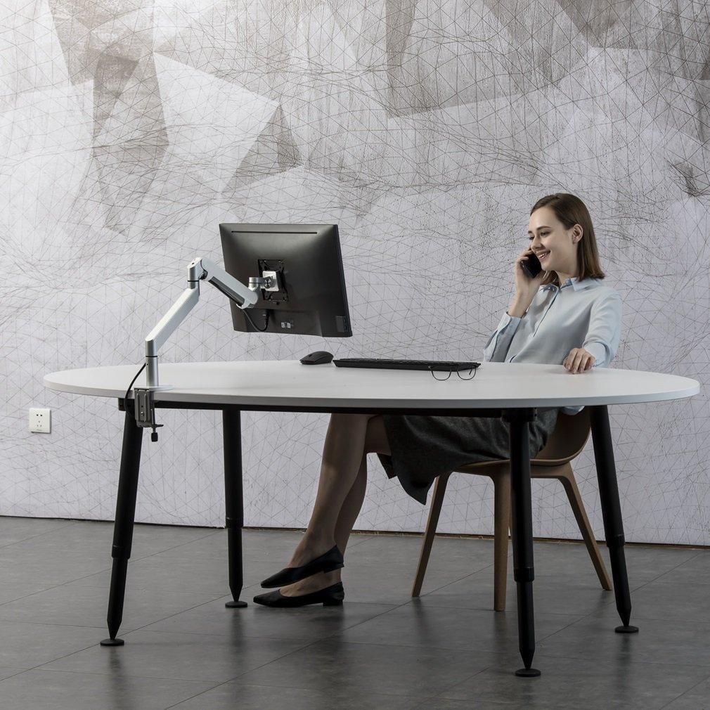 LOE Single Monitor Arm with Gas Spring, Compact Clamp, Easy Installation, VESA Desk Mount, LOZ1, White X Silver