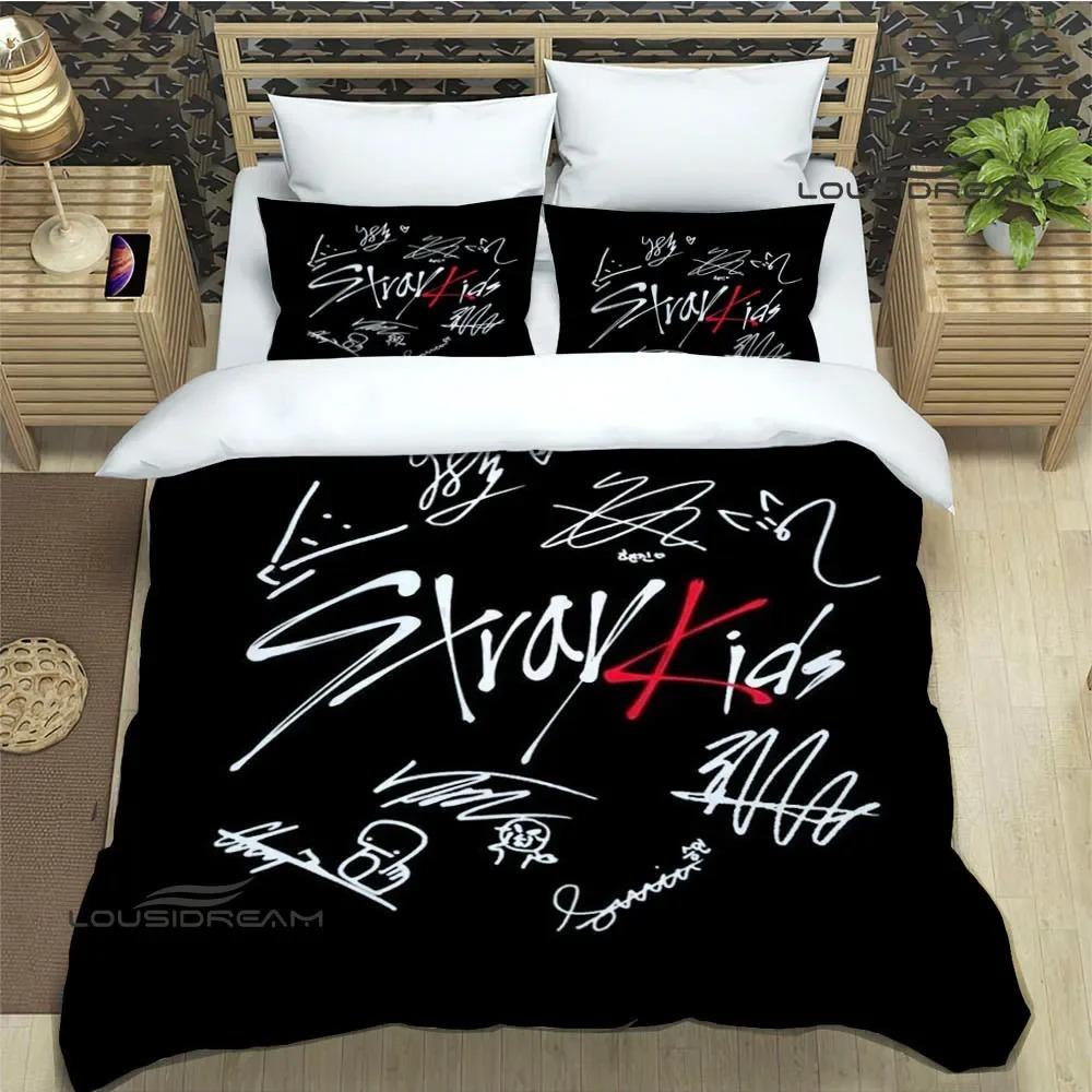 Kpop S-Stray-K-Kids Druck Bettwäschesets Exquisites Bettzubehör Set Bettbezug Bettdecke Set Bettwäscheset Luxus Geburtstagsgeschenk