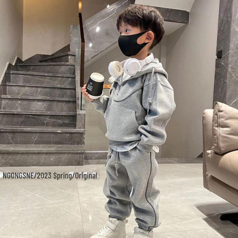 Dětský jarní a podzimní chlapecký dvoudílný set: Mikina s dlouhým rukávem ve stylu Korean & Ležérní kalhoty