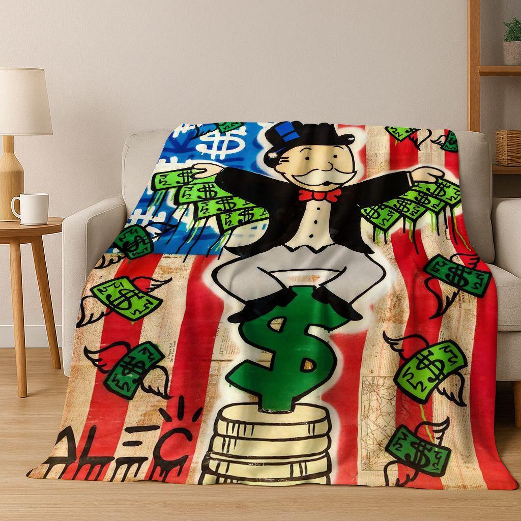 Rich Cartoon Monopoly Dollar Game Money Flannel Blanket,Cozy Soft Throw Blanket for Home Bedroom Bed Sofa Picnic Cover Gift Kids