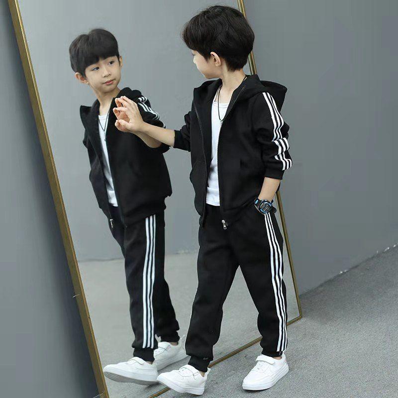 

Детский комплект одежды весна осень для девочек и мальчиков спортивные костюмы с длинными рукавами детская подростковая куртка+брюки комплект из 2 предметов одежда спортивные костюмы 160cm чёрный