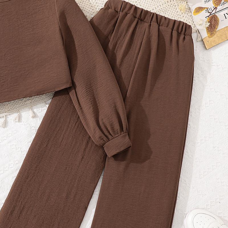 Dívčí oděvní set 8-12 let Jaro/Podzim Novinka Top s dlouhým rukávem s výstřihem do V + Ležérní kalhoty Dvoudílný