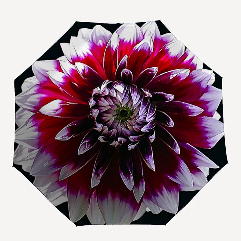 1pc Dahlia Bloom Automatic Umbrella | Portable Foldable 8-Rib Manual Open, Cute Birthday & Holiday Gift for Outdoor yy260107129