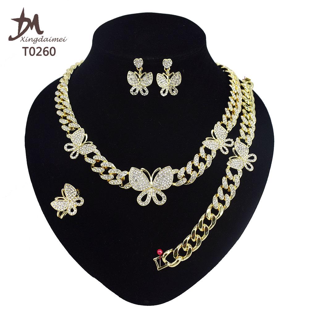 T0260 Hot Sale 2023 Hip Hop butterfly 18K Gold-plated Jewelry Set 18K Gold Jewelry Sets 8&Cuban chain