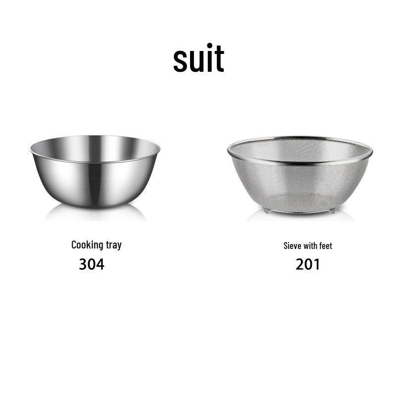 304 Stainless Steel Kitchen Basin - Multi-Purpose: Wash Vegetables, Rinse Rice, Drain, or Mix with Scale