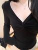 Women's Slim-Fit Sexy V-Neck Long-Sleeve Twist Top - Flattering Waist-Cinched Autumn/Winter Base Layer