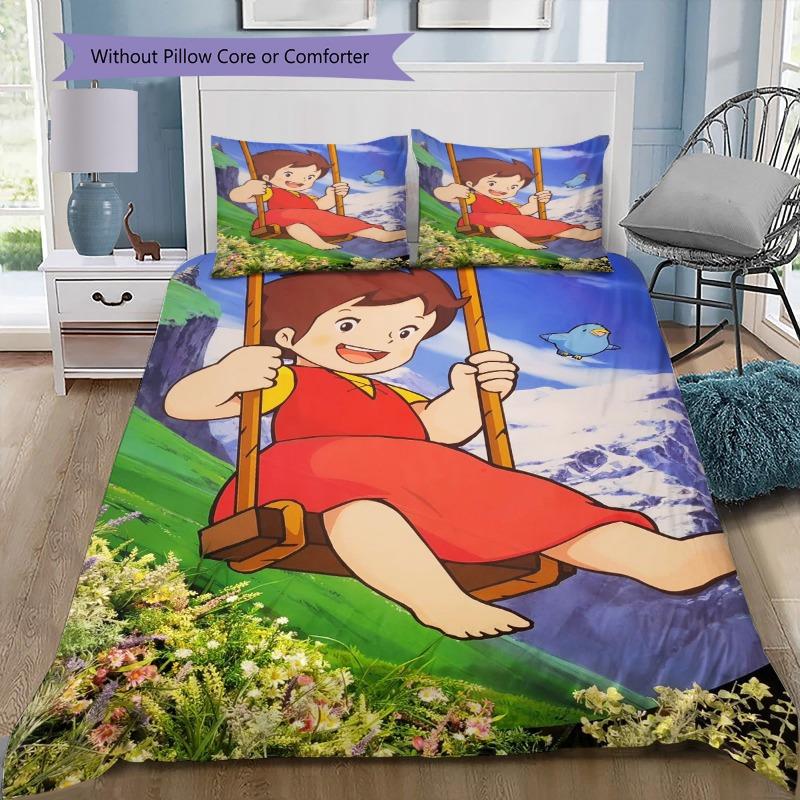 Set Copripiumino Heidi Ragazza delle Alpi Stampa Set Biancheria da Letto per Bambini 3 Pezzi con Federe Microfibra Morbida Decorazione per la Casa Regalo