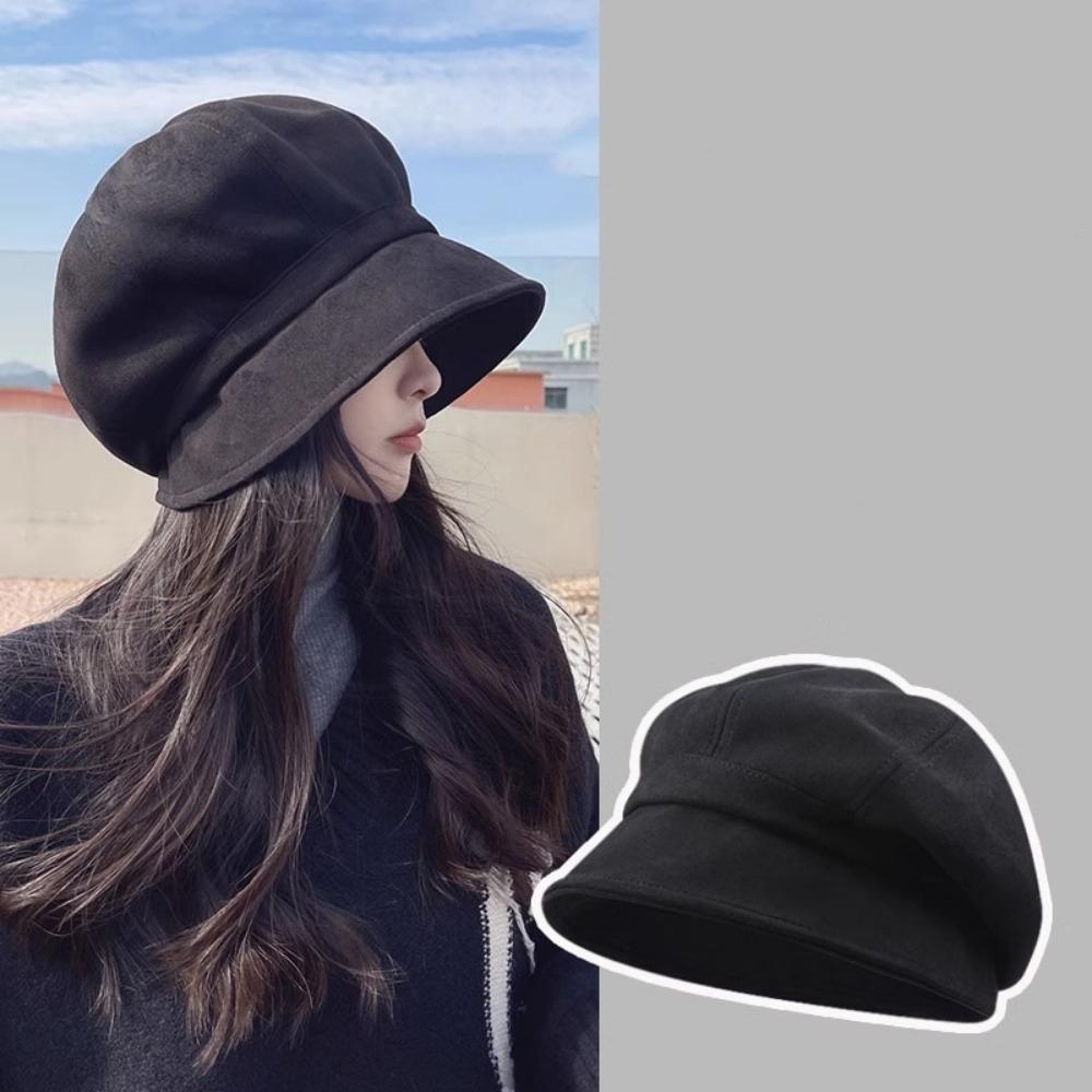 Breathable Women Fisherman Hat Solid Color Artist Painter Caps Suede Octagonal Cap Autumn Winter