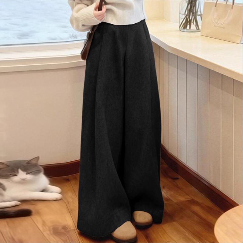 ZANZEA Damen Casual Elastische Taille Einfarbig Lose Lange Hosen