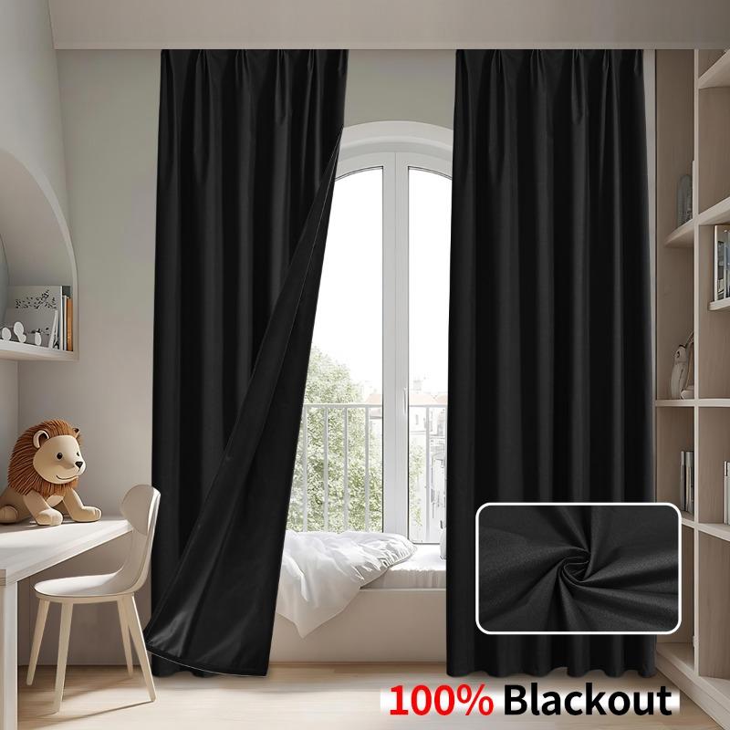 1-Panel Blackout Sun Protection Thermal Insulation Plain Linen Curtain with Hook,Living Room Office Bedroom Home Decor Curtains