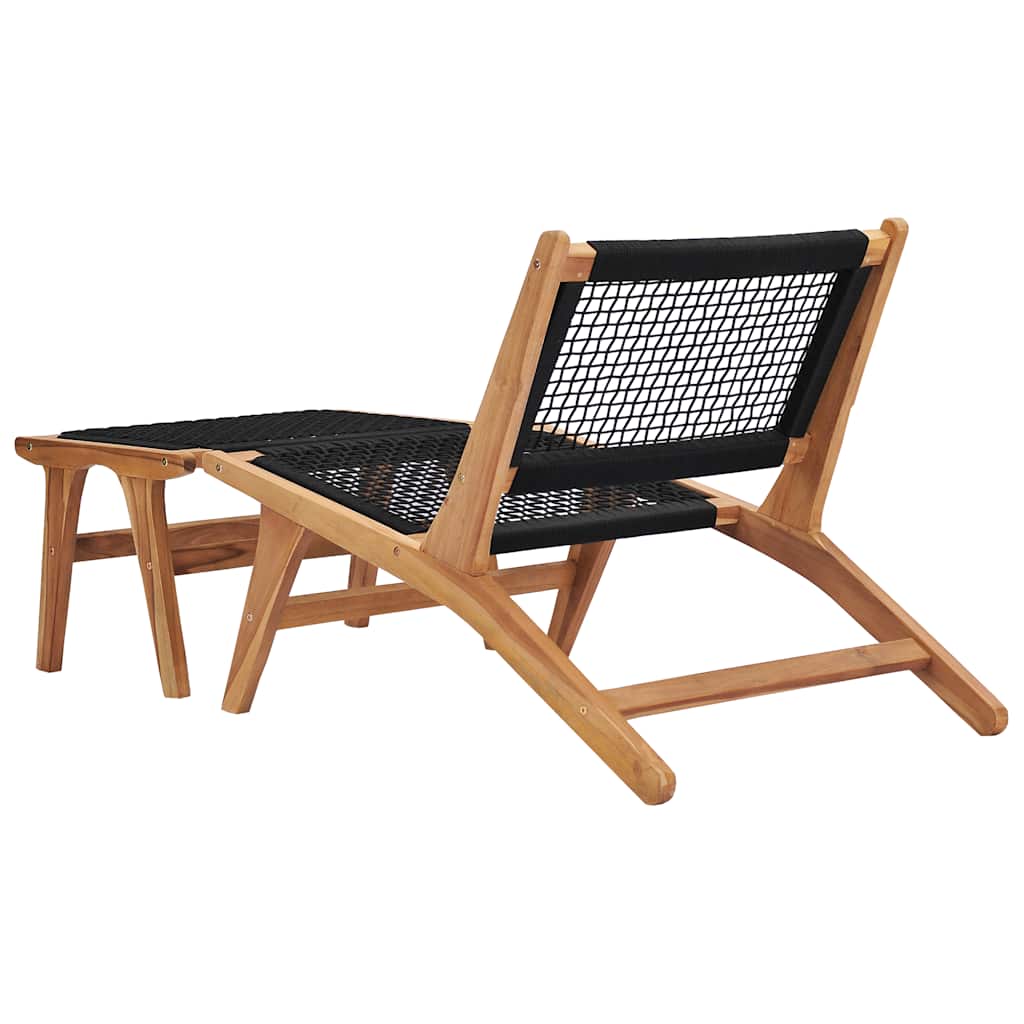 Teak Wood Sun Lounger with Footrest and Rope Design