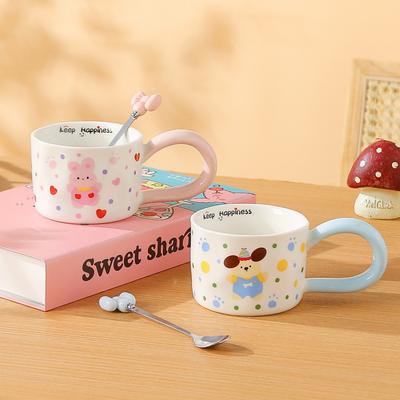 Cute Polka Dot Ceramic Cup Mug Household Coffee Cup Couple Cartoon Creative Water Cup Ceramic Breakfast Cup