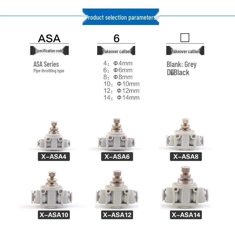 AirTAC Pneumatic One-Way Throttle Valve ASA/PSA 4-12mm - Speed Control & Flow Regulation