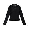 Korean Style Lace Trim V-Neck Slim-Fit Fleece Long Sleeve Women's Top