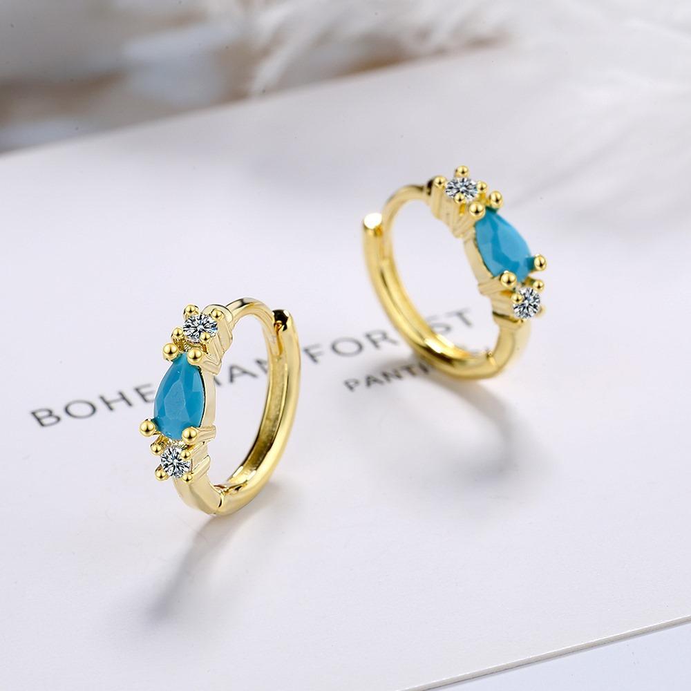 Sterling Silver  Temperament Blue Pine Zircon Diamond Round Ear Buckle Birthday Party Anniversary Gift