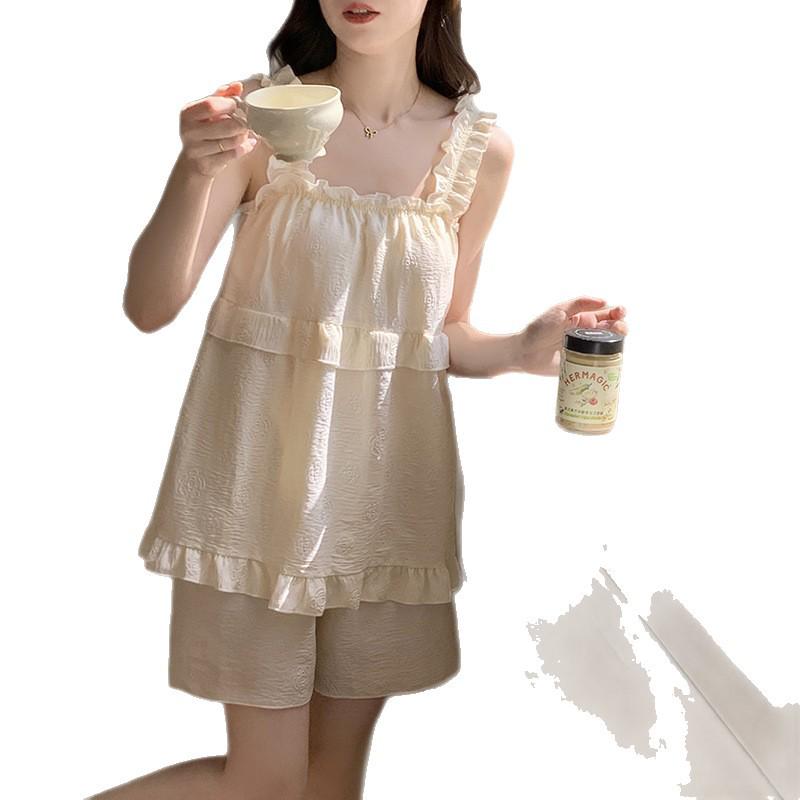 2026 Summer Women's Pajama Set: Princess Style Cloud Cotton Camisole with Built-in Bra