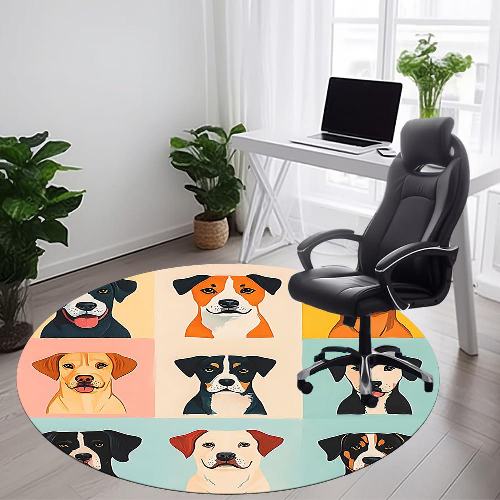 1pc Dogs Breeds Office Round Area Rug, Under Office Chairs Bedroom Living Room Home Decor, Room Deco