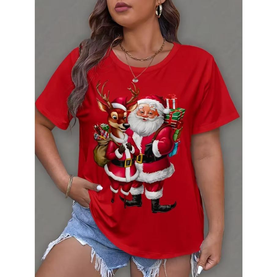

Женская повседневная футболка с 3D-принтом на рождественскую тематику больших размеров от XL до 7XL, свободного кроя, с круглым вырезом и короткими рукавами 7XL