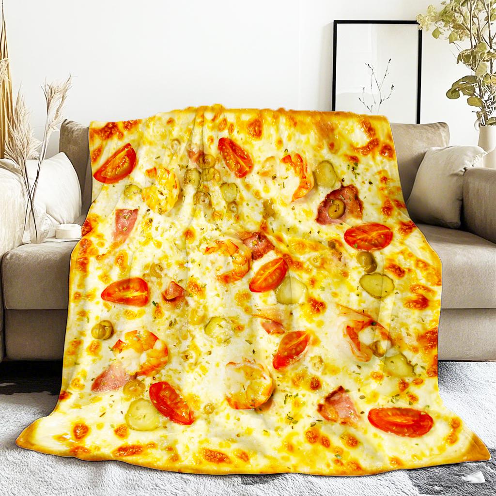 Delicious Pizza Print Blanket Funny Food Flannel Round Blanket Soft Warm Throw Blanket Nap Blanket For Couch Sofa Bed Game