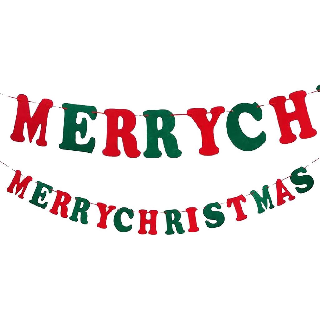 Merry Christmas Banner Red Green Wool Felt Garland Christmas Decorations Indoor Happy Holiday Decorations Cute Hanging Decor for Mantel Fireplace