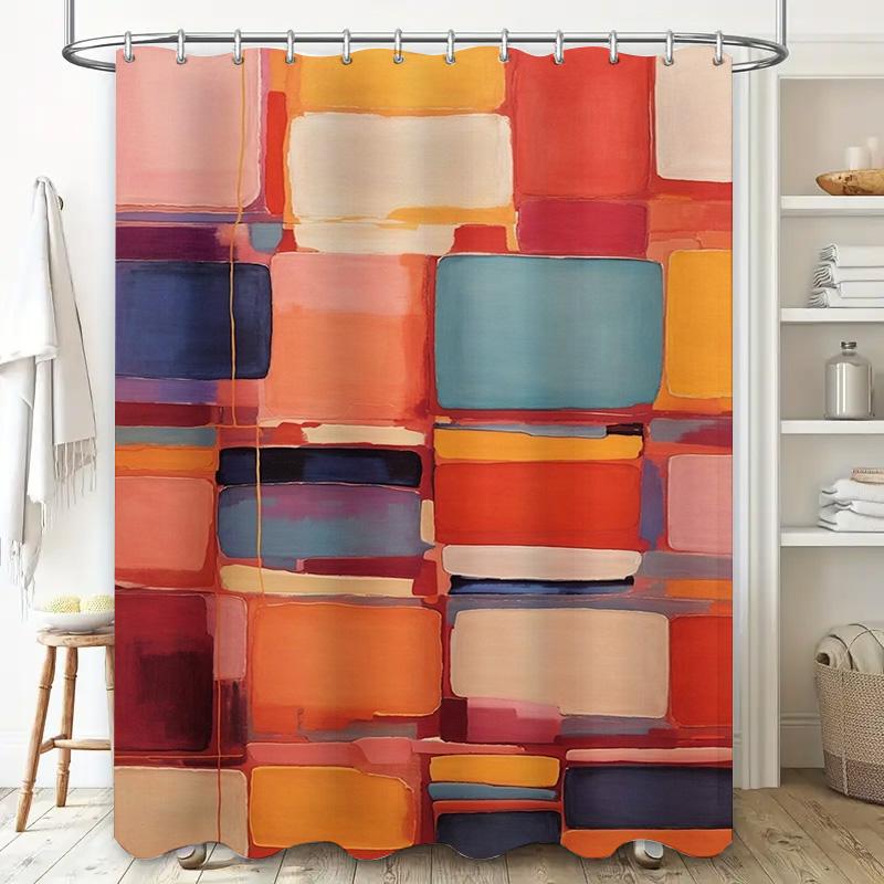 Modern Colorful Shower Curtain with Rectangular Design for Bathroom Decoration Orange, Pink, Yellow, Blue (180x240cm)