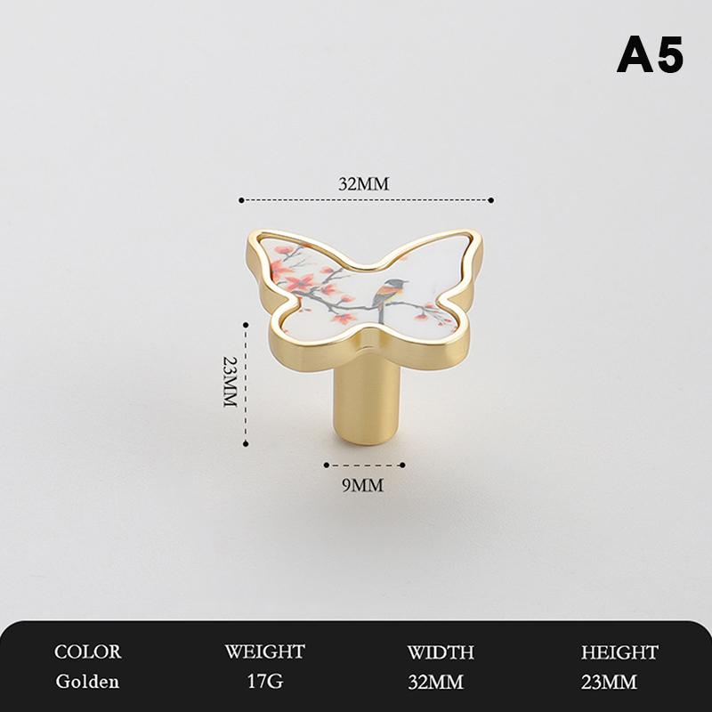 Butterfly Shaped Cabinet Knobs Unique Chinese Painting Pattern Easy Install Furniture Handles for Wardrobe Drawer