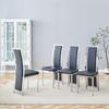 [Set of 4] European Minimalist Dining Chairs with Silver Edge. Black PU Leather + Silver Metal Frame, 109 Cm High, for Dining Room, Office, Etc.