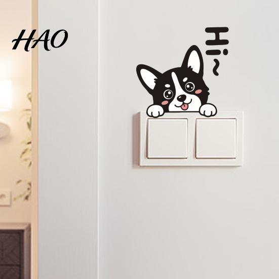 Decorative Puppy Switch Guards Cute Dog Decal, Cartoon Light Sticker, Waterproof Peel Bedroom Stickers And Stick Wall Sticker for Living Room Kitchen