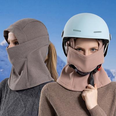 Winter Cold-Proof Warm Face Mask Women Skiing Windproof Ear Protecting Horsetail Hole Riding Sleeve Cap Skullies Beanies