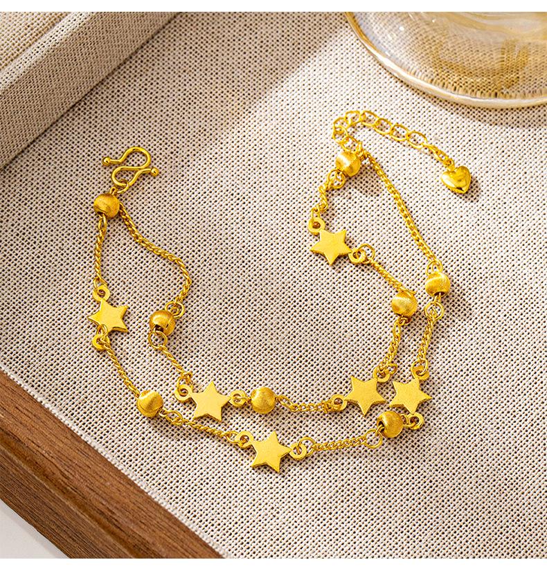 Vietnamese Sand Gold Double-Layer Cat's Eye Beaded Bracelet – Women's Trendy Light Luxury Jewelry