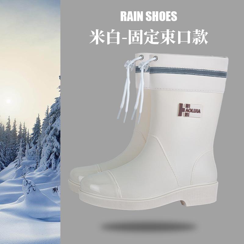 New medium tube rain shoes women's fashion outer wear waterproof shoes non-slip thick-soled wear-resistant water boots adult work rubber shoes