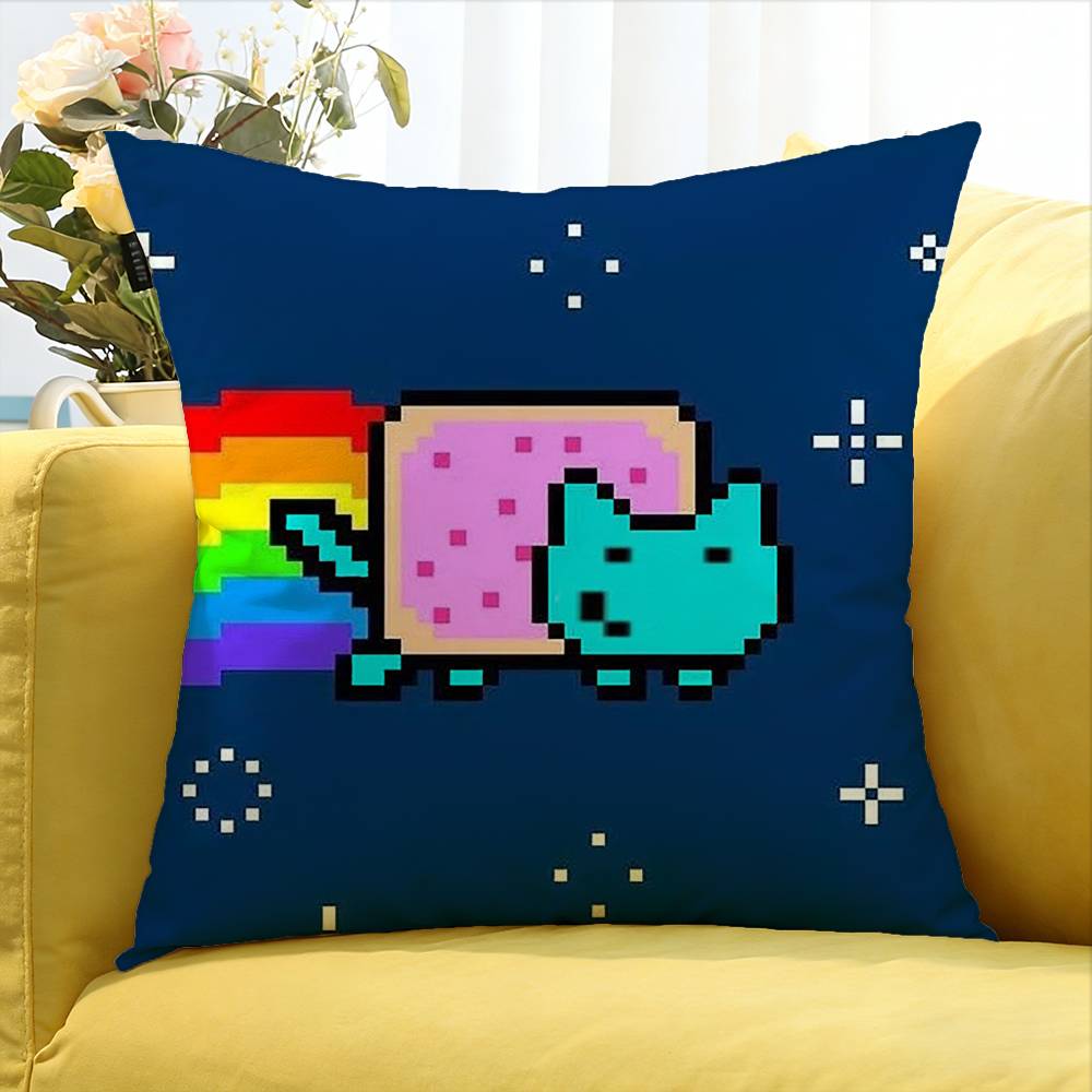 cute Rainbow Alien Nyan Cat Various Sizes Square Pillow Case For Car Home Bedchamber Decor