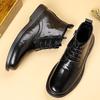 Autumn Winter Black Leather Boots Men High Top Fashion Casual Ankle Boots Male New Lace Designer Round Head Platform Shoes Man