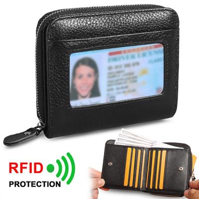 Portofel mic din piele naturală pentru femei, portofele subțiri din piele de vacă cu strat superior cu blocare RFID, fereastră de identificare, posete compacte cu 8 sloturi pentru carduri