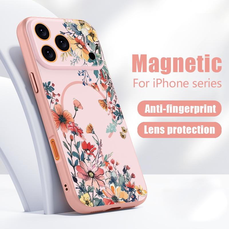 Colorful Flowers Pattern Case For iPhone 17 Pro Max iPhone 16 15 14 13 Pro Max Magnetic For Magsafe Hybrid TPU+PC Matte Cover