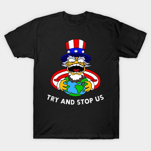 Asian Size Men Black Print T-shirt Try And Stop Us No-Cut Print Cotton Tshirt