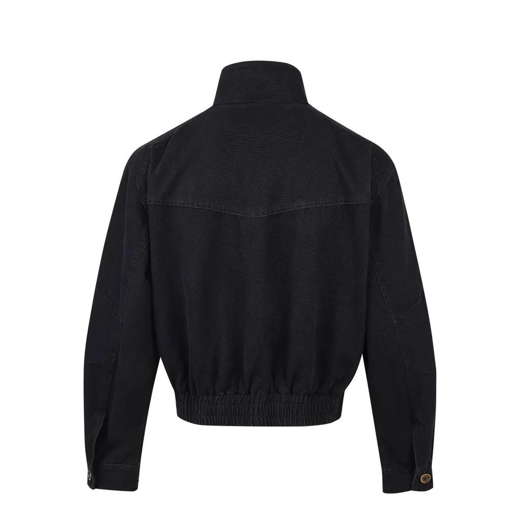 Unisex Retro Distressed Canvas Barn Jacket - Boxy, Stand Collar, Trendy Style