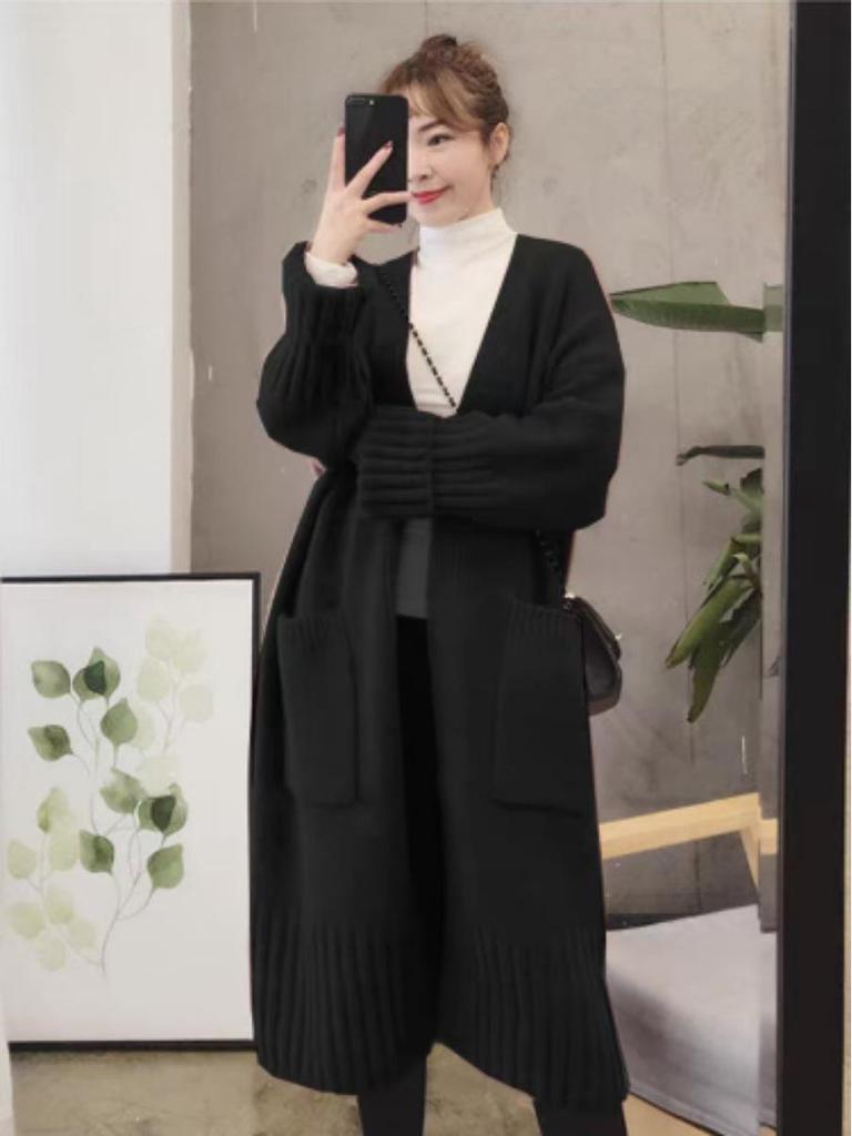 **Korean Style Loose Knit Cardigan for Women - Spring/Autumn 2025 Mid-Length Sweater Coat**