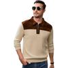 New Spring Autumn Casual Suede Polo Sweatshirt Men Stylish Knit Patchwork Textured Polo Shirts Mens  Vintage Half-zip Lapel Jumper Tops