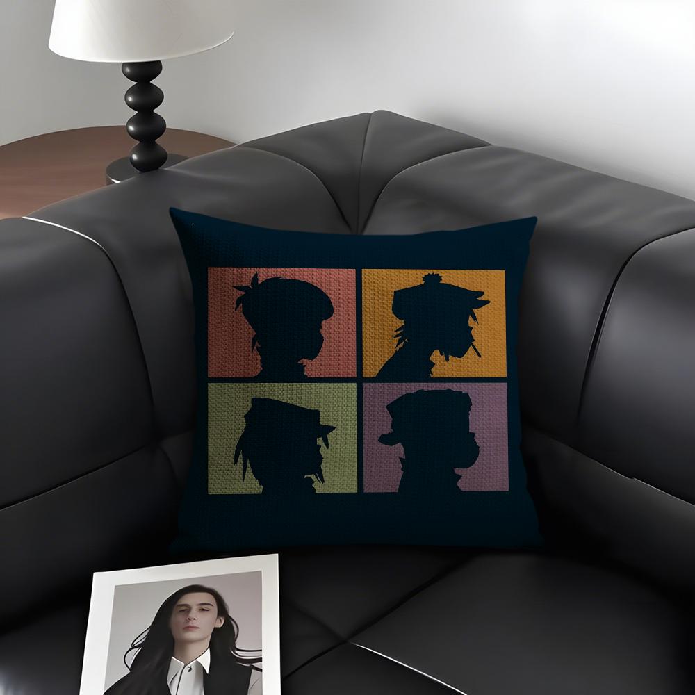 GGorillaz Band Cushion Cover Natural Linen Organic Fabric DoubleSided Printing Sofa Home Decor Gift Pillow Case