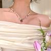 Spring and Summer Bead Red Stone Flower Necklace Fashionable Light Luxury Versatile Collarbone Chain Small Fresh and Sweet Necklace Women
