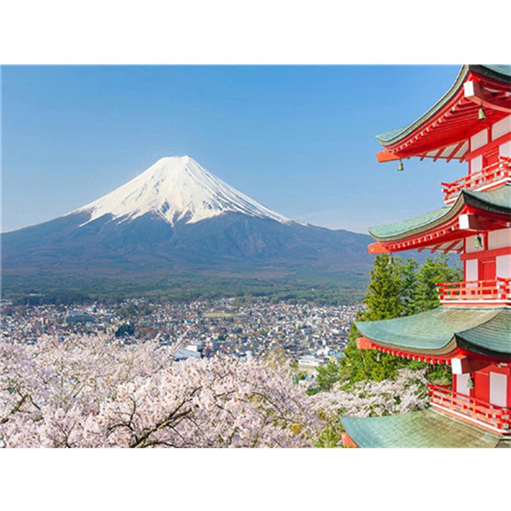 Pintura de diamante 3D, punto de cruz de paisaje, bordado de diamantes artesanal, flores de cerezo, imagen de diamantes de imitación, decoración del hogar