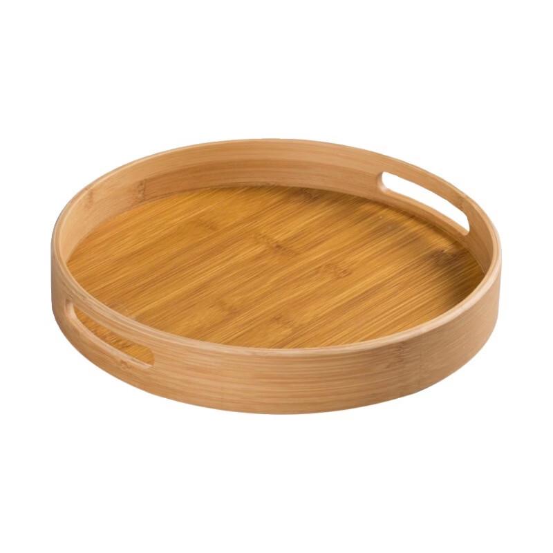 ZISIZ Retro Bamboo Round Tea Tray with Handles