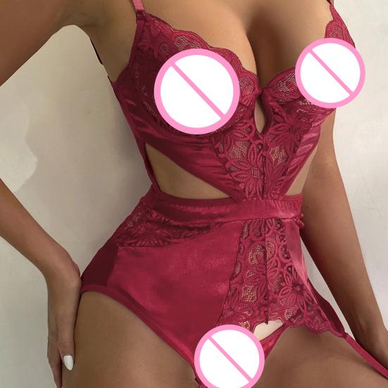 

Female Nighty Sleeveless Breathable Colorfast Floral Lace Sexy Nightwear for Honeymoon