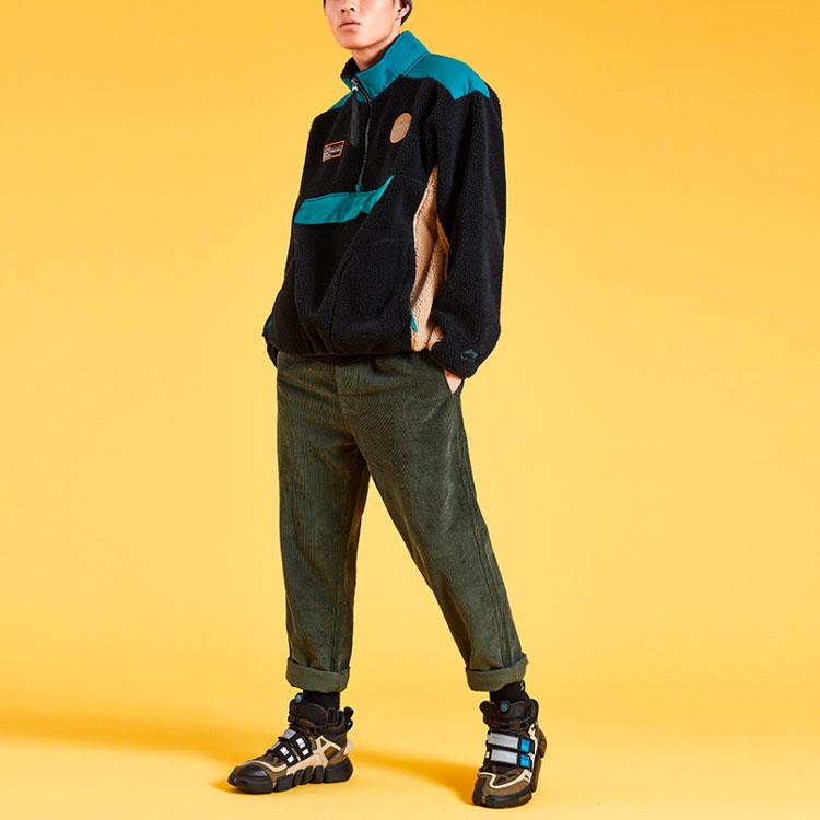 Li Ning Sports Lifestyle Series Casual Color Block Loose Stand Collar Half Zip Pullover Sweatshirt Men Sweatshirt Standard-Black AWDP841-1