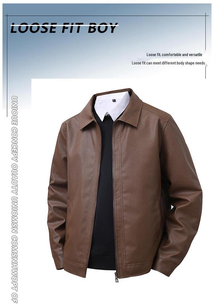 Men's PU Leather Motorcycle Jacket - Retro Street Style, Autumn 2025 Trend, Loose-Fit Outerwear